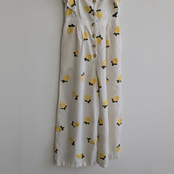 Anthropologie Red Carter Embroidered Lemon Ruffle Wide leg Flare Jumpsuit SMALL - Picture 12 of 15